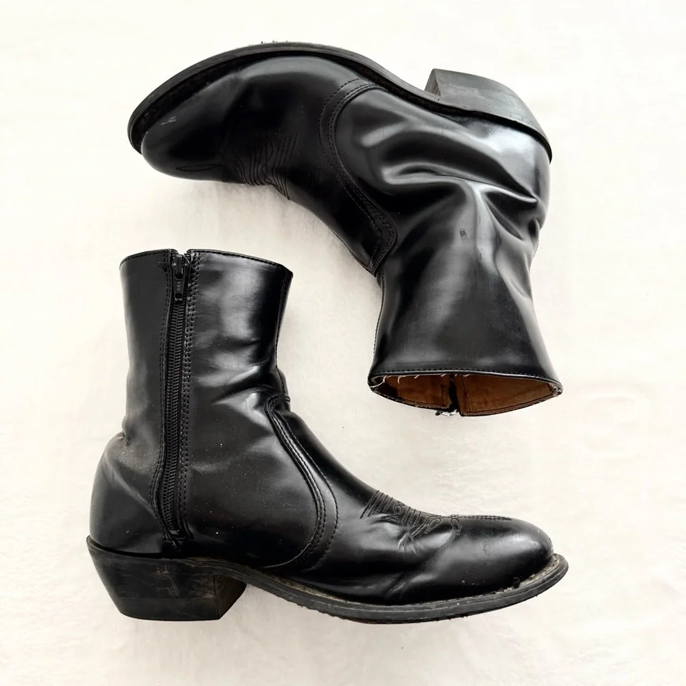 Vintage Men’s Leather Cowboy Ankle Boots Size 8.5 E Black - Picture 2 of 8